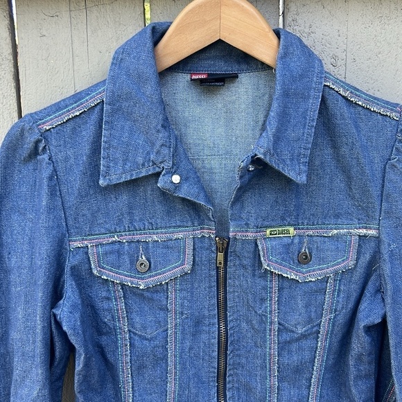 Diesel Denim Jacket With Multicolor Stitching Boho Trucker Festival Sz S - Picture 2 of 7